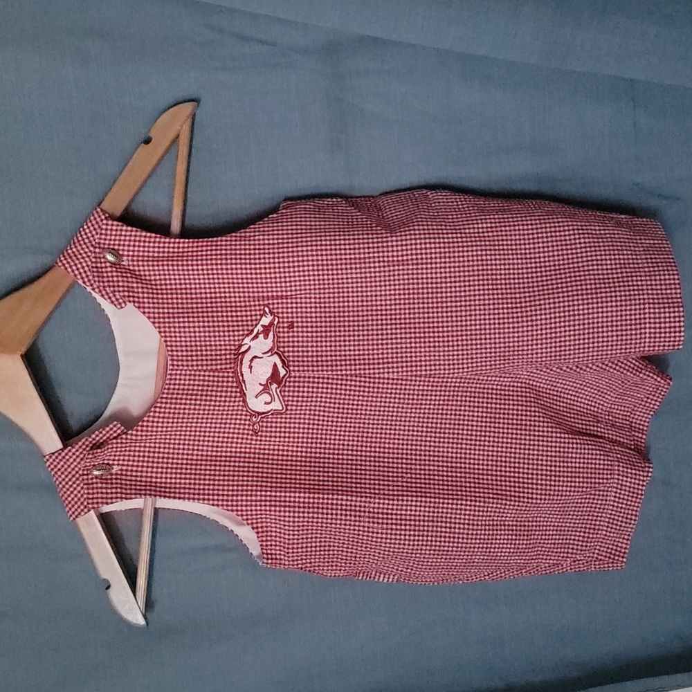 Little Boy Red Gigham Romper with Razorback Applique